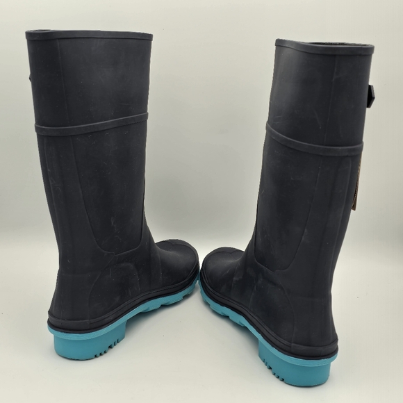 NWT Kamik Raindrops Rubber Rain Boots, Navy/Teal Big Kids Size 6 (Unisex) - Picture 7 of 11
